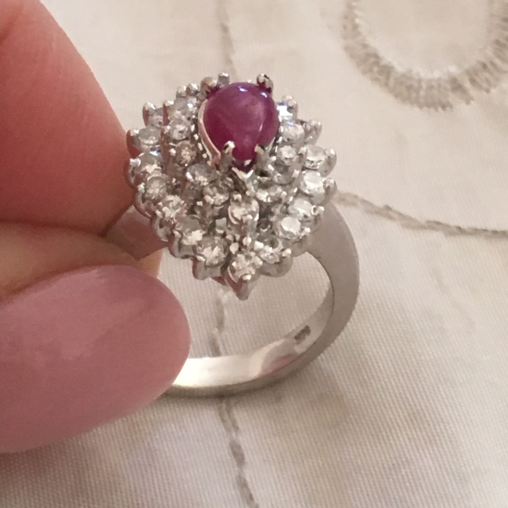 Solid 14k White Gold Genuine Ruby & Diamond Ring - image 2